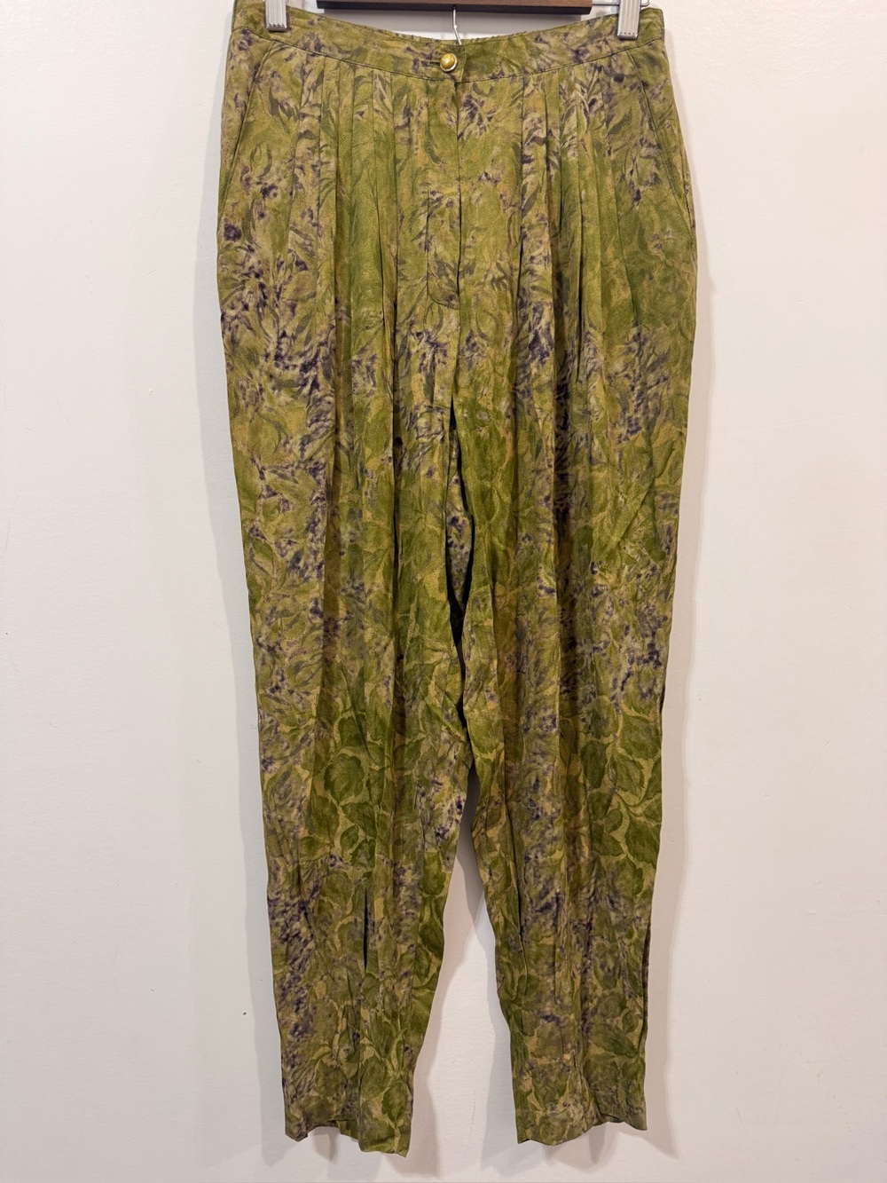 Unbranded Vintage Made In USA Olive Green Patterned Pleated Pants Size 10